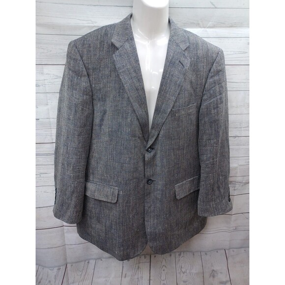 Stafford Mens Blazer Jacket Gray 44R 100% Silk Tweed Herringbone